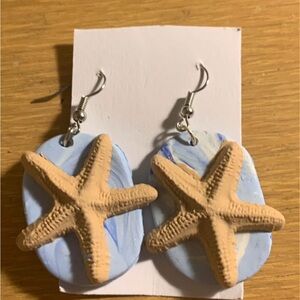 Ocean Starfish Earrings - Light Blue and Tan